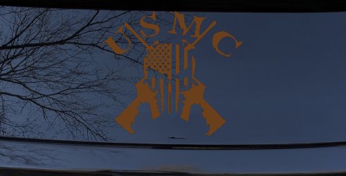 USMC Punisher Skull US Flag Crossed AR15 Guns Military Car or Truck Window Decal Sticker