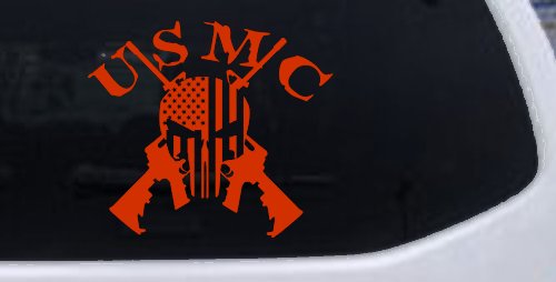 USMC Punisher Skull US Flag Crossed AR15 Guns Military Car or Truck Window Decal Sticker