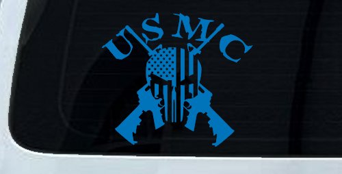 USMC Punisher Skull US Flag Crossed AR15 Guns Military Car or Truck Window Decal Sticker