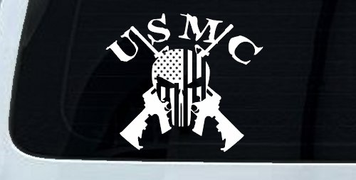 USMC Punisher Skull US Flag Crossed AR15 Guns Military Car or Truck Window Decal Sticker