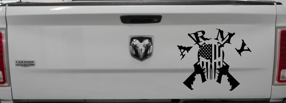 ARMY Punisher Skull US American Flag Crossed AR15 Guns Military Car or Truck Window Decal Sticker