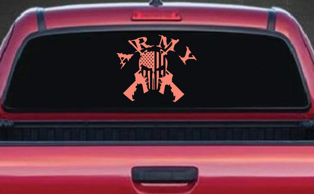 ARMY Punisher Skull US American Flag Crossed AR15 Guns Military Car or Truck Window Decal Sticker
