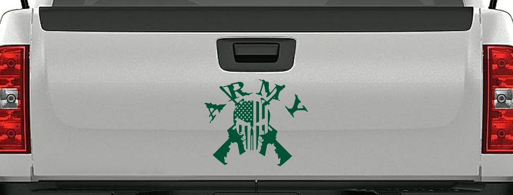ARMY Punisher Skull US American Flag Crossed AR15 Guns Military Car or Truck Window Vinyl Decal Sticker (Dark Green)