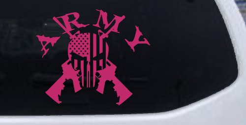 ARMY Punisher Skull US American Flag Crossed AR15 Guns Military Car or Truck Window Decal Sticker (Hot Pink)
