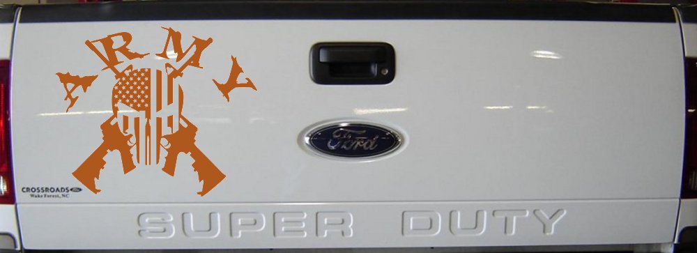 ARMY Punisher Skull US American Flag Crossed AR15 Guns Military Car or Truck Window Vinyl Decal Sticker (Nut Brown)