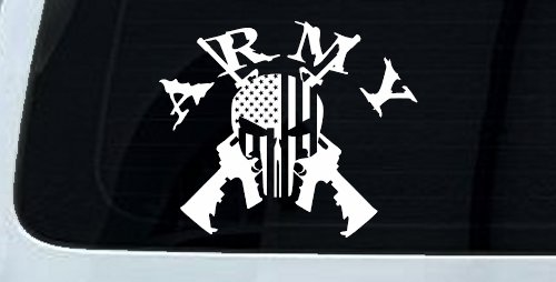 ARMY Punisher Skull US American Flag Crossed AR15 Guns Military Car or Truck Window Decal Sticker