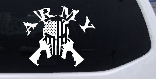ARMY Punisher Skull US American Flag Crossed AR15 Guns Military Car or Truck Window Decal Sticker (White)