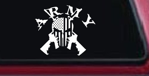 ARMY Punisher Skull US American Flag Crossed AR15 Guns Military Car or Truck Window Vinyl Decal Sticker (White)