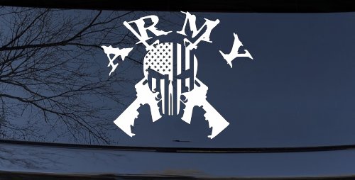 ARMY Punisher Skull US American Flag Crossed AR15 Guns Military Car or Truck Window Decal Sticker