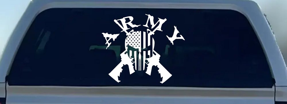 ARMY Punisher Skull US American Flag Crossed AR15 Guns Military Car or Truck Window Decal Sticker