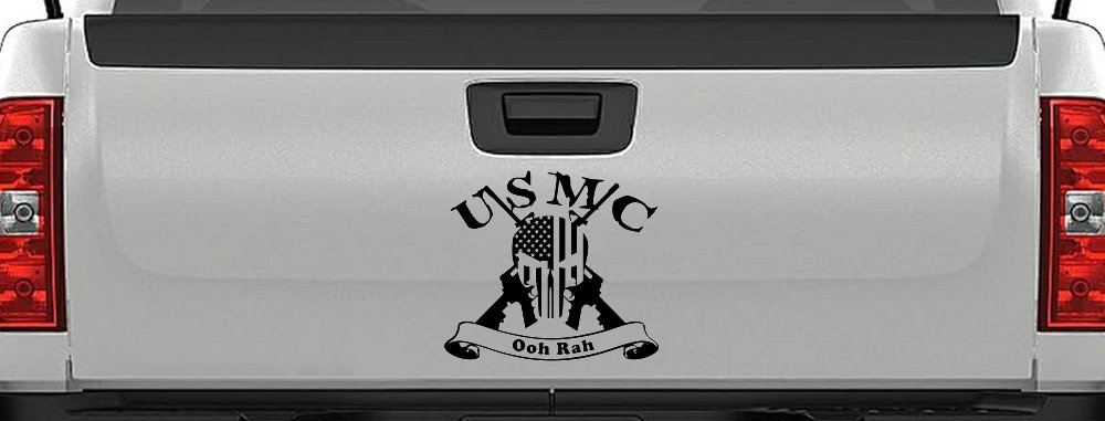 USMC United States Marine Corps Ooh Rah Punisher Skull US Flag Crossed AR15 Guns Military Car or Truck Window Decal Sticker