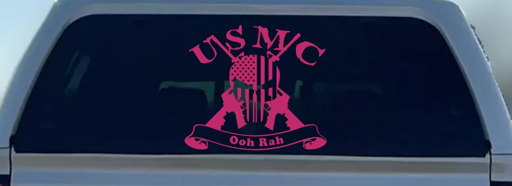 USMC United States Marine Corps Ooh Rah Punisher Skull US Flag Crossed AR15 Guns Military Car or Truck Window Decal Sticker
