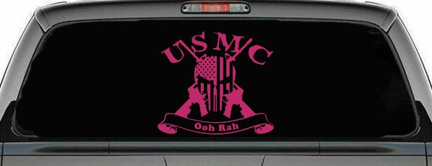 USMC United States Marine Corps Ooh Rah Punisher Skull US Flag Crossed AR15 Guns Military Car or Truck Window Decal Sticker