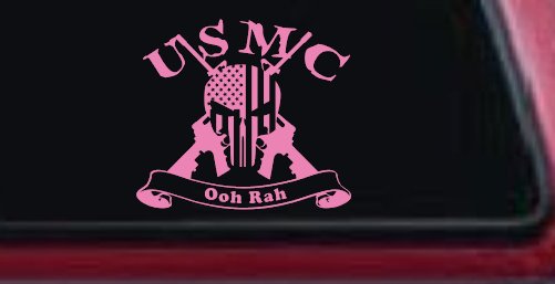 USMC United States Marine Corps Ooh Rah Punisher Skull US Flag Crossed AR15 Guns Military Car or Truck Window Decal Sticker