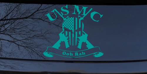 USMC United States Marine Corps Ooh Rah Punisher Skull US Flag Crossed AR15 Guns Military Car or Truck Window Decal Sticker
