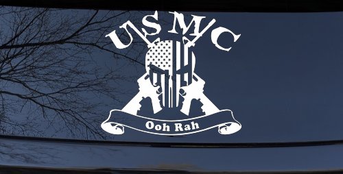 USMC United States Marine Corps Ooh Rah Punisher Skull US Flag Crossed AR15 Guns Military Car or Truck Window Decal Sticker