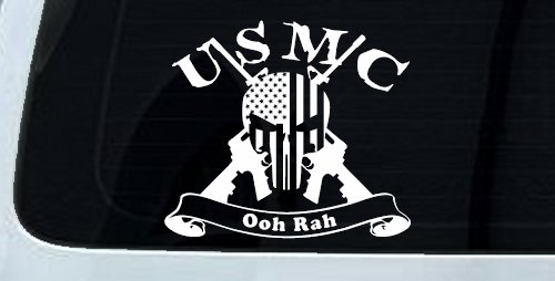 USMC United States Marine Corps Ooh Rah Punisher Skull US Flag Crossed AR15 Guns Military Car or Truck Window Decal Sticker