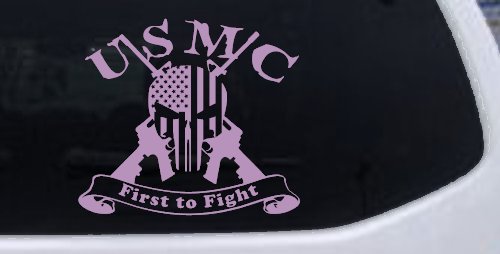 USMC United States Marine Corps First to Fight Punisher Skull US Flag Crossed AR15 Guns Military Car or Truck Window Decal Sticker