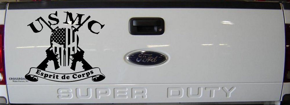 USMC United States Marine Corps Esprit de Corps Punisher Skull US Flag Crossed AR15 Guns Military Car or Truck Window Decal Sticker (Black)