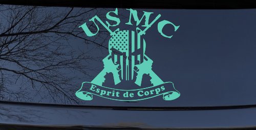 USMC United States Marine Corps Esprit de Corps Punisher Skull US Flag Crossed AR15 Guns Military Car or Truck Window Vinyl Decal Sticker (Mint)