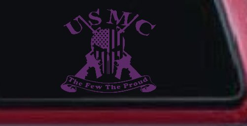 USMC United States Marine Corps The Few The Proud Punisher Skull US Flag Crossed AR15 Guns Military Car or Truck Window Decal Sticker (Violet)