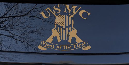 USMC United States Marine Corps First of the First Punisher Skull US Flag Crossed AR15 Guns Military Car or Truck Window Decal Sticker