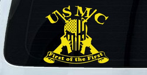 USMC United States Marine Corps First of the First Punisher Skull US Flag Crossed AR15 Guns Military Car or Truck Window Decal Sticker