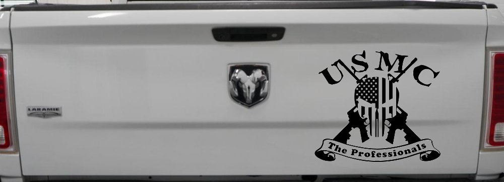 USMC United States Marine Corps The Professionals Punisher Skull US Flag Crossed AR15 Guns Military Car or Truck Window Vinyl Decal Sticker (Black)