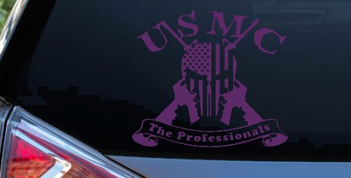 USMC United States Marine Corps The Professionals Punisher Skull US Flag Crossed AR15 Guns Military Car or Truck Window Decal Sticker (Violet)