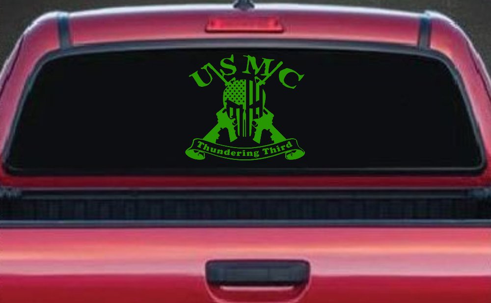 USMC United States Marine Corps Thundering Third Punisher Skull US Flag Crossed AR15 Guns Military Car or Truck Window Decal Sticker