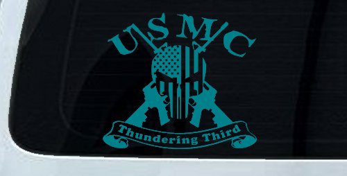 USMC United States Marine Corps Thundering Third Punisher Skull US Flag Crossed AR15 Guns Military Car or Truck Window Decal Sticker