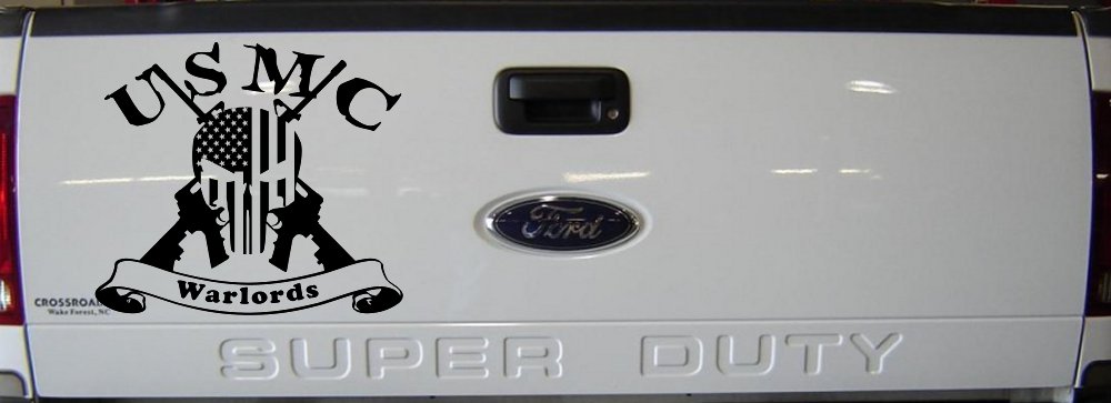 USMC United States Marine Corps Warlords Punisher Skull US Flag Crossed AR15 Guns Military Car or Truck Window Vinyl Decal Sticker (Black)