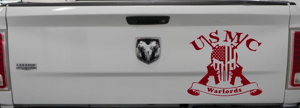USMC United States Marine Corps Warlords Punisher Skull US Flag Crossed AR15 Guns Military Car or Truck Window Decal Sticker