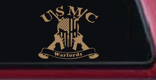 USMC United States Marine Corps Warlords Punisher Skull US Flag Crossed AR15 Guns Military Car or Truck Window Decal Sticker