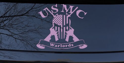 USMC United States Marine Corps Warlords Punisher Skull US Flag Crossed AR15 Guns Military Car or Truck Window Decal Sticker (Lilac)