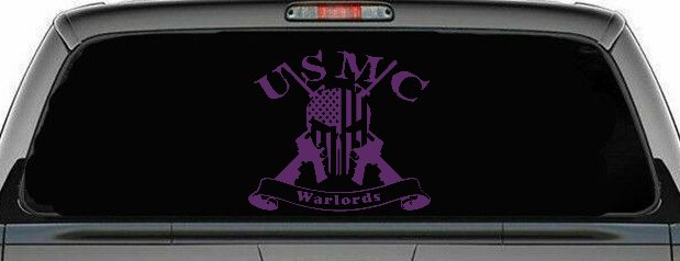 USMC United States Marine Corps Warlords Punisher Skull US Flag Crossed AR15 Guns Military Car or Truck Window Decal Sticker (Violet)