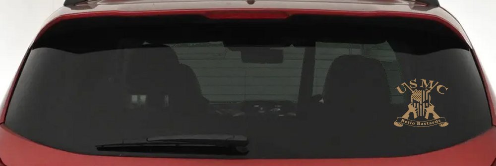 USMC United States Marine Corps Betio Bastards Punisher Skull US Flag Crossed AR15 Guns Military Car or Truck Window Decal Sticker