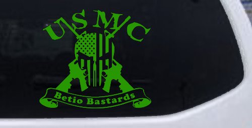 USMC United States Marine Corps Betio Bastards Punisher Skull US Flag Crossed AR15 Guns Military Car or Truck Window Decal Sticker