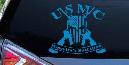 USMC United States Marine Corps Americas Battalion Punisher Skull US Flag Crossed AR15 Guns Military Car or Truck Window Decal Sticker