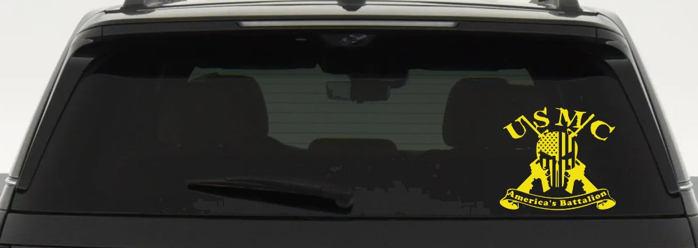 USMC United States Marine Corps Americas Battalion Punisher Skull US Flag Crossed AR15 Guns Military Car or Truck Window Decal Sticker
