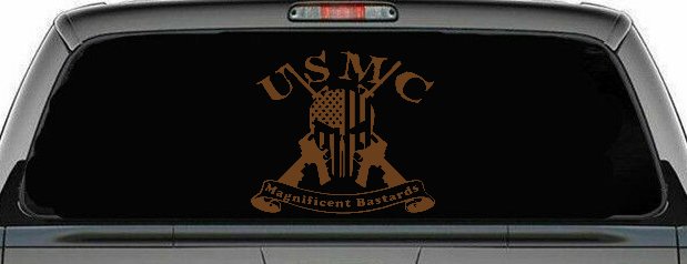 USMC United States Marine Corps Magnificent Bastards Punisher Skull US Flag Crossed AR15 Guns Military Car or Truck Window Decal Sticker (Copper)