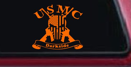 USMC United States Marine Corps Darkside Punisher Skull US Flag Crossed AR15 Guns Military Car or Truck Window Vinyl Decal Sticker (Orange)
