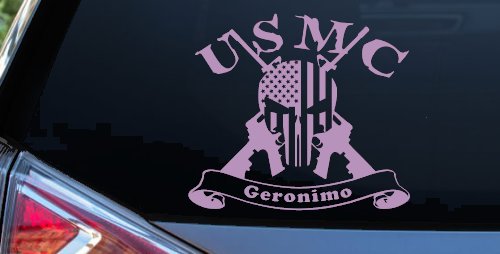 USMC United States Marine Corps Geronimo Punisher Skull US Flag Crossed AR15 Guns Military Car or Truck Window Decal Sticker