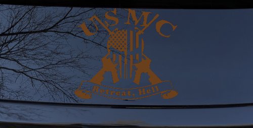 USMC United States Marine Corps Retreat Hell Punisher Skull US Flag Crossed AR15 Guns Military Car or Truck Window Decal Sticker