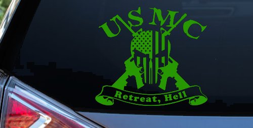 USMC United States Marine Corps Retreat Hell Punisher Skull US Flag Crossed AR15 Guns Military Car or Truck Window Decal Sticker