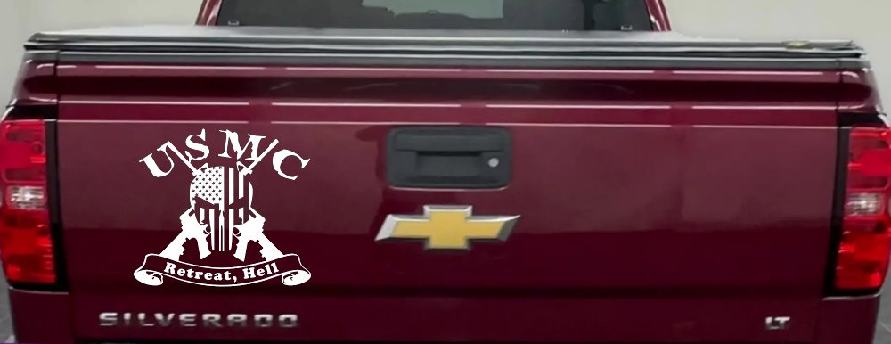 USMC United States Marine Corps Retreat Hell Punisher Skull US Flag Crossed AR15 Guns Military Car or Truck Window Decal Sticker