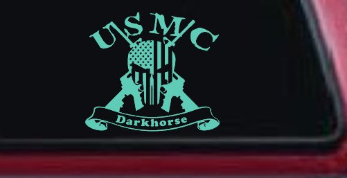 USMC United States Marine Corps Darkhorse Punisher Skull US Flag Crossed AR15 Guns Military Car or Truck Window Decal Sticker