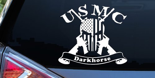 USMC United States Marine Corps Darkhorse Punisher Skull US Flag Crossed AR15 Guns Military Car or Truck Window Decal Sticker