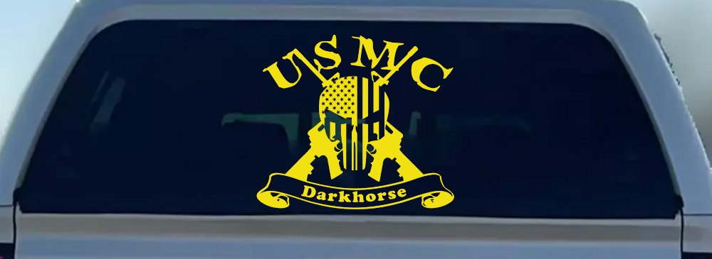 USMC United States Marine Corps Darkhorse Punisher Skull US Flag Crossed AR15 Guns Military Car or Truck Window Decal Sticker
