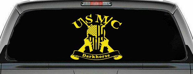 USMC United States Marine Corps Darkhorse Punisher Skull US Flag Crossed AR15 Guns Military Car or Truck Window Decal Sticker